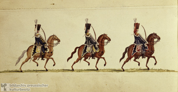 Preußische Uniformen ca. 1779: Husaren verschiedener Regimenter (spätes 18. Jahrhundert)