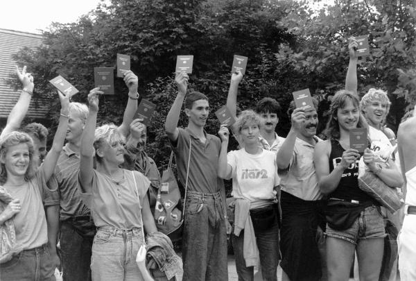 GDR Refugees with their New West German Passports (August 19, 1989)