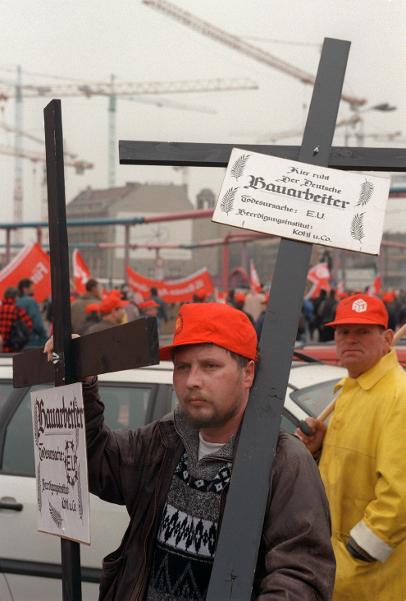 Baugewerbe: Proteste gegen Billiglohnkräfte (14. März 1997)