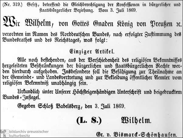 Gesetzliche Gleichberechtigung für Juden (3. Juli 1869) 