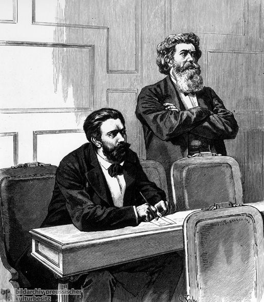 August Bebel und Friedrich Wilhelm Fritzsche während der Sozialistendebatte (16.-17. September 1878)