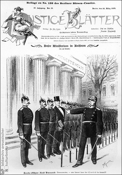 „Unser Ministerium in Uniform (bis auf Einen)” (28. März 1889) 