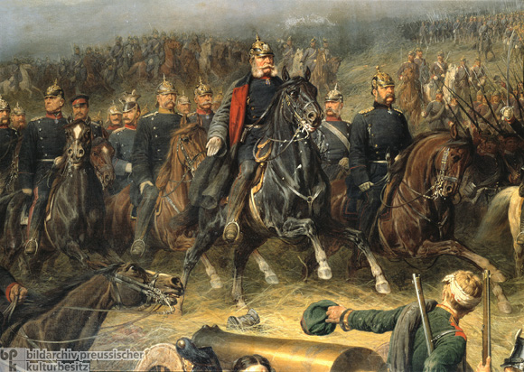 Wilhelm I und Gefolgschaft bei der Schlacht von Königgrätz, 3. Juli 1866 (Gemälde von 1872)
