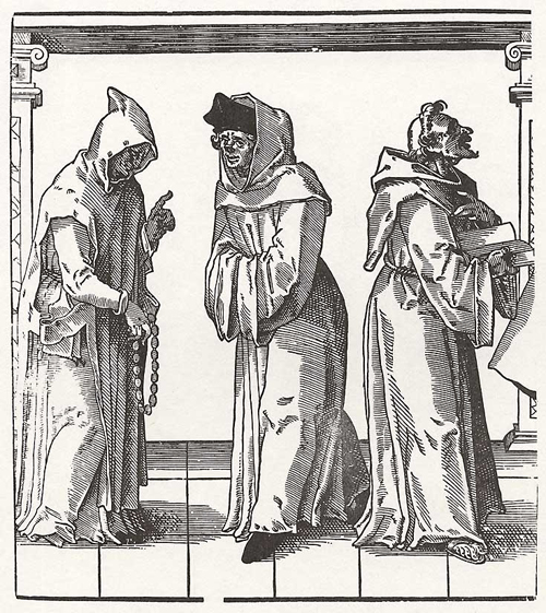 Kirchliche Hierarchie: Drei Mönche (2. Hälfte des 16. Jahrhunderts)