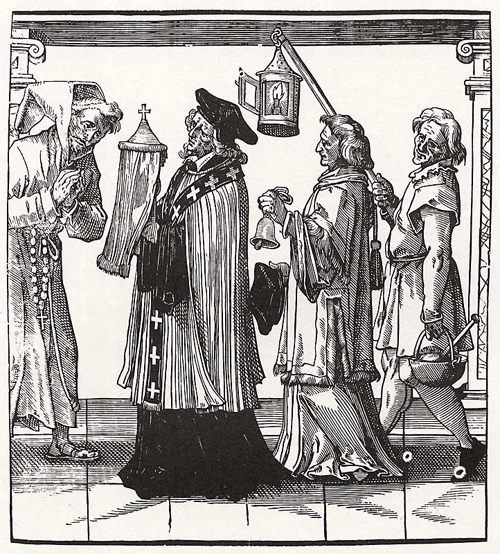 Kirchliche Hierarchie: Priester, Diakon und Meßdiener (2. Hälfte des 16. Jahrhunderts)