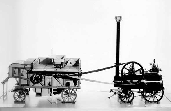 Dreschmaschine und Lokomobile (um 1885)