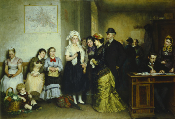 Fritz Paulsen, <I>At the Employment Agency/ Servants’ Bureau</i> [<I>Bei der Stellenvermittlung/ Gesinde-Vermietungsbureau</i>] (1881)