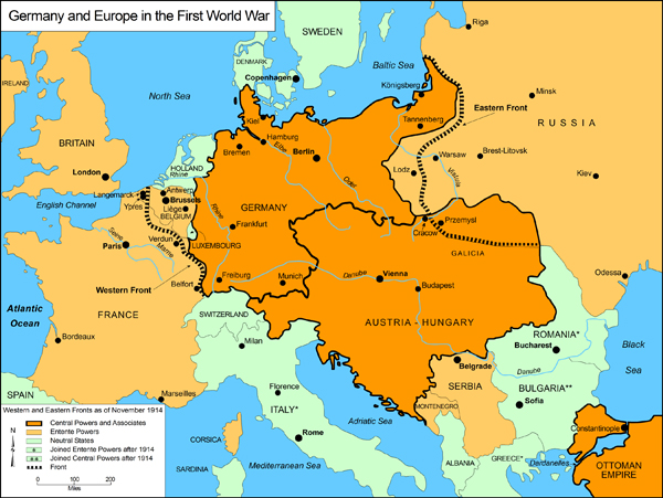 Map Of Europe During World War One