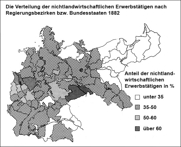 Die Verteilung der nichtlandwirtschaftlichen Erwerbstätigen nach Regierungsbezirken bzw. Bundesstaaten (1882)