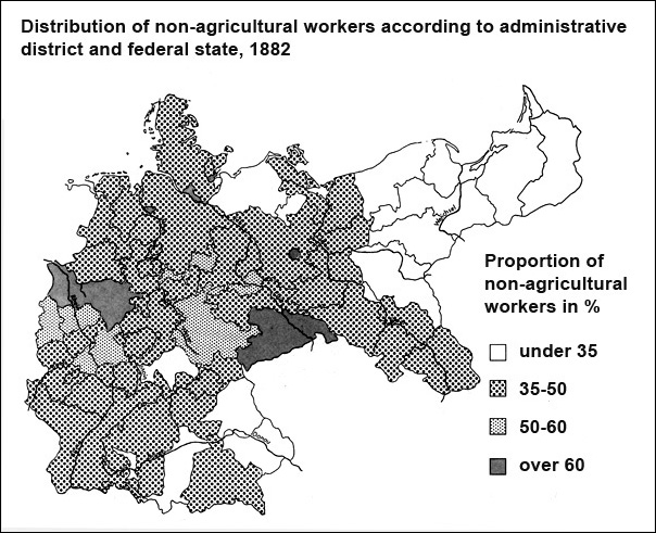Proportion of Non-Agricultural Workers in Germany’s Federal States and Prussian Provinces (1882) 