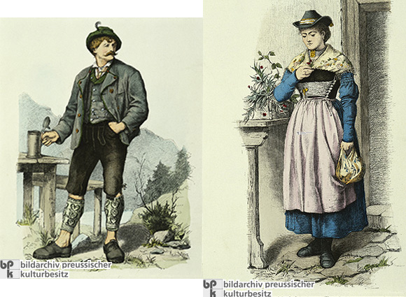 „Bauer und Mädchen aus Tegernsee in Oberbayern” (um 1855)