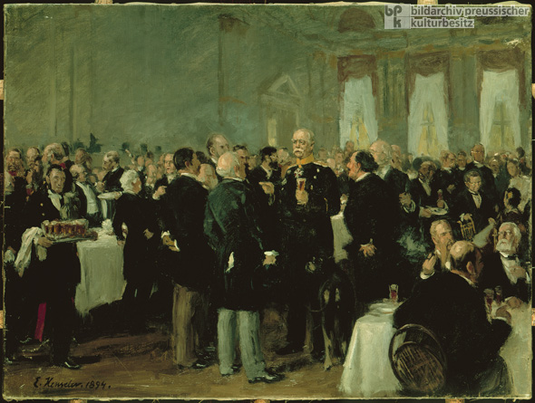 Ernst Henseler, <i>Bismarck im Gespräch mit Reichstagsabgeordneten auf einem parlamentarischen Bierabend</i> (1894)