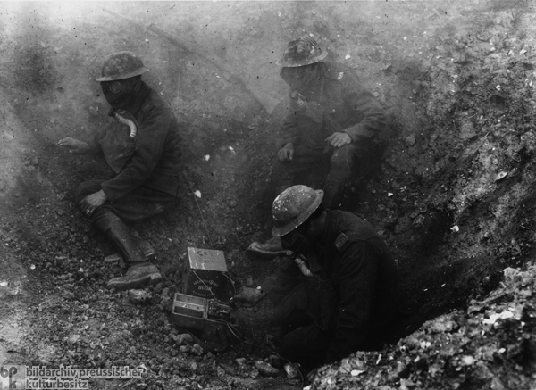 British Soldiers with Gas Masks (c. 1917)