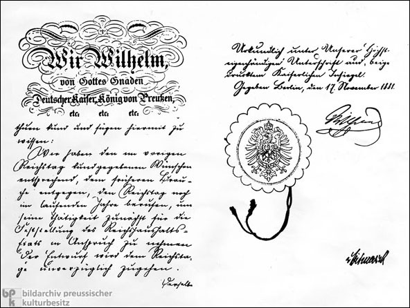 Kaiserliche Botschaft Wilhelms I. zur gesetzlichen Krankenversicherung (17. November 1881)