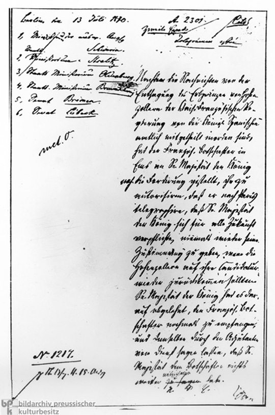 Emser Depesche, Bismarcks bearbeitete Version (Seite 1) (13. Juli 1870)