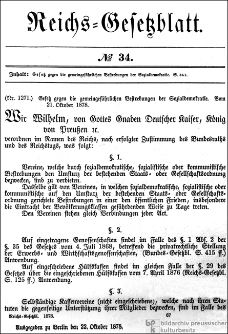 Das Sozialistengesetz (21. Oktober 1878)