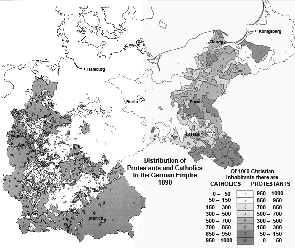 Geographical Distribution of Protestants and Catholics (1890)