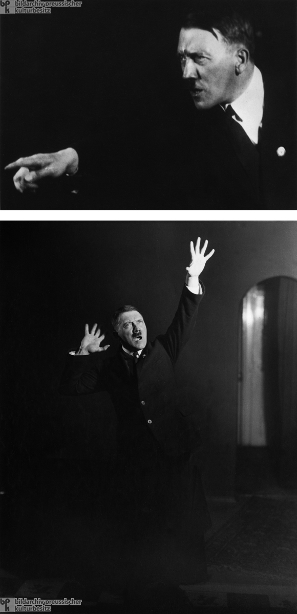 Adolf Hitler beim Einüben von Rednerposen im Atelier Heinrich Hoffmann  (ca. 1927)