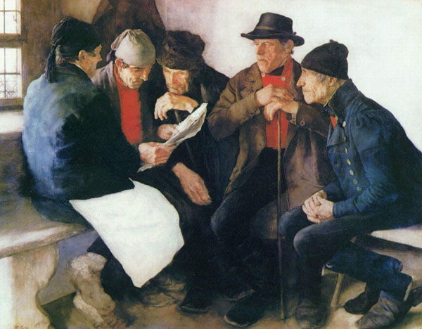 Wilhelm Leibl, <i>Peasants in Conversation / The Village Politicians</i> [<i>Bauern im Gespräch / Die Dorfpolitiker</i>] (1877)